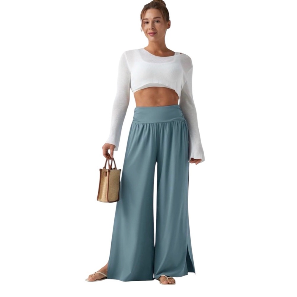 Halara Breezeful High Waisted Ruched Split Quick Dry Flowy Pants Pockets NWT L